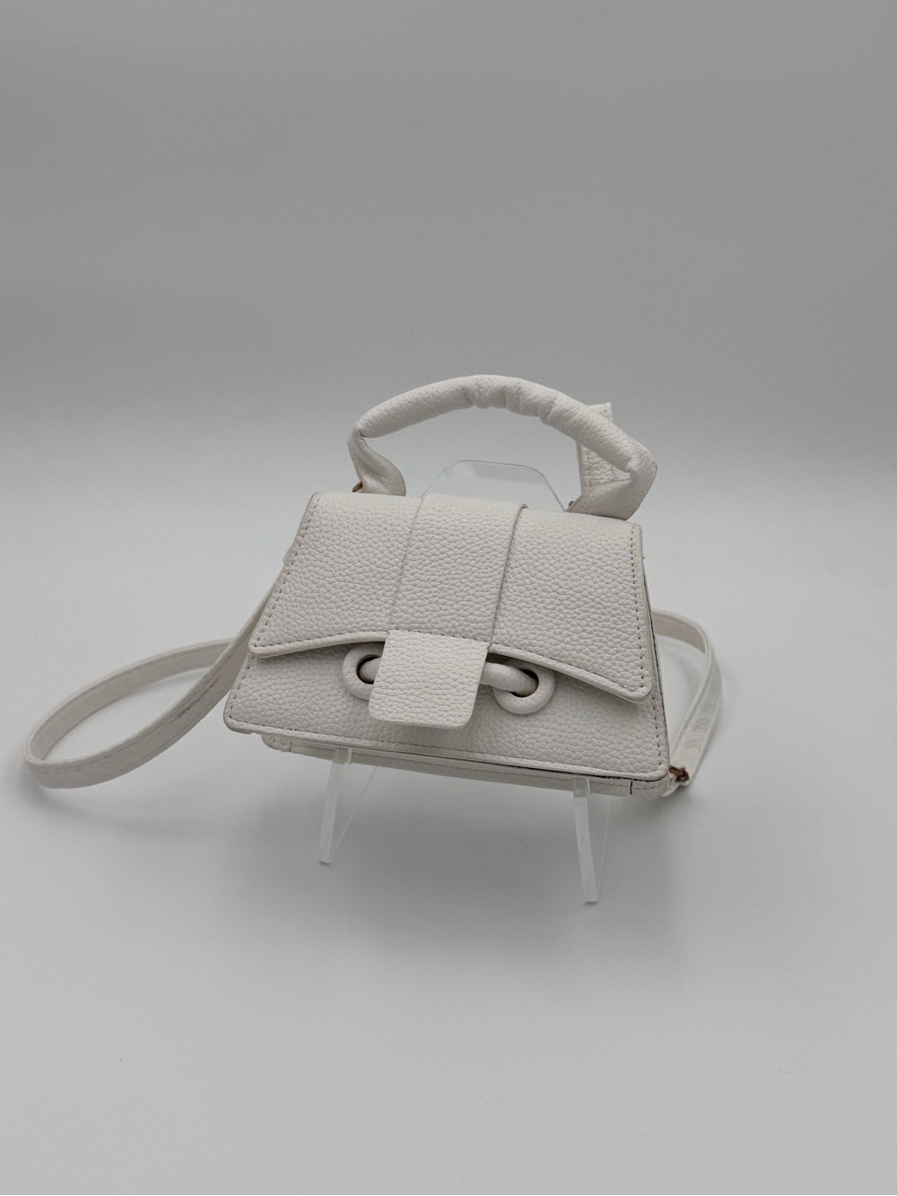 White Mini Top Handle Crossbody Bag Gold Hardware Adjustable Strap